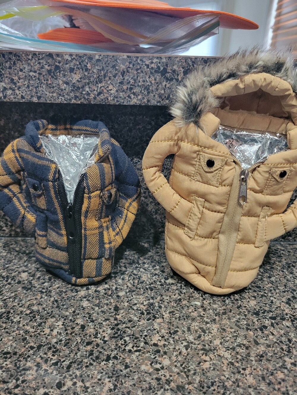 Lot of 2 Puffin Drinkwear Beverage Jackets Can Cooler Koozie Lumberjack Parka